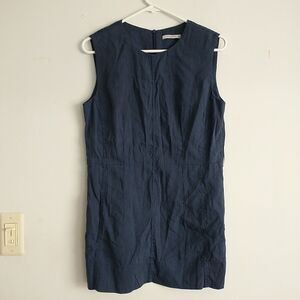 MM LAFLEUR Top Tunic Blouse Women 8 Blue The Angelina Stretch Linen Blend Office